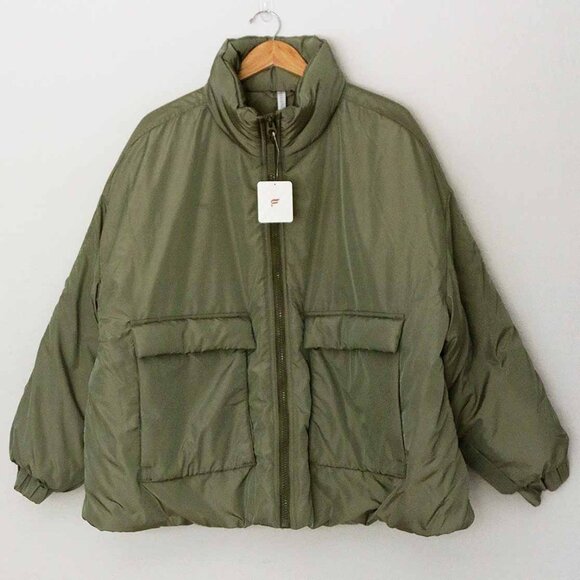 NEW Fabletics Khloe Kardashian All Weather Puffer Jacket Dark Moss Shine XXL 1X - Picture 7 of 16